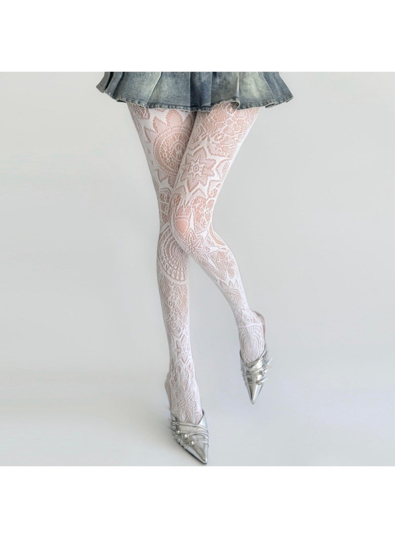 يوجي 2 قطعة جوارب شبكية - جوارب شفافة مع تفاصيل شبكية شفافة وجنابيات عالية (مقاس 20/ D) لحفلات، نوادي، فساتين/تنانير - تغطية كاملة للساق بأناقة وراحة (أبيض + أسود) - Image 3